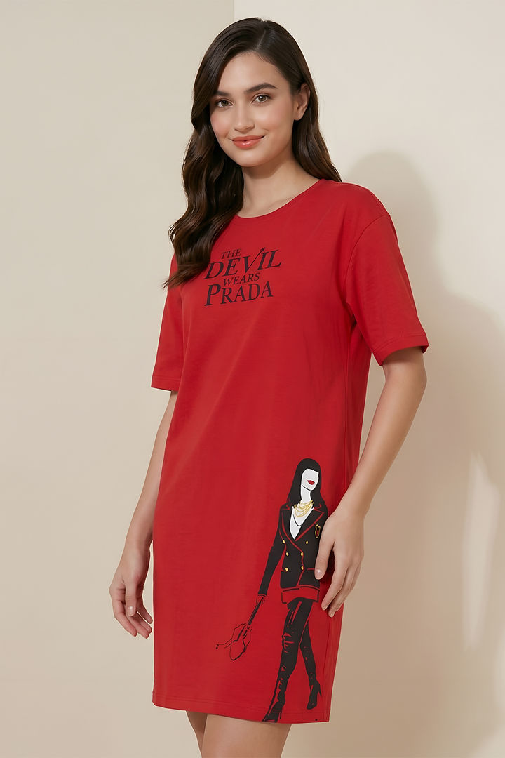 Zivame Devil Wears Prada Knit Cotton Lifewear Dress - Flame Scarlet — image 4